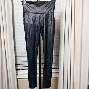 Spanx Black Faux Leather High Waisted Leggings Size Small Petite